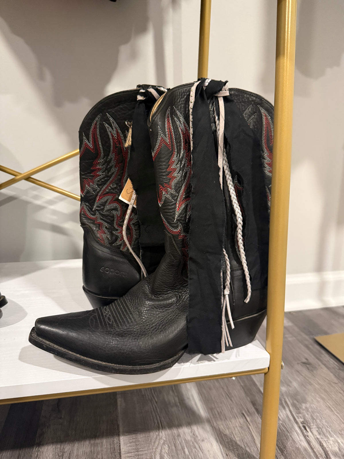 Vintage Black Leather Boots with Ribbons