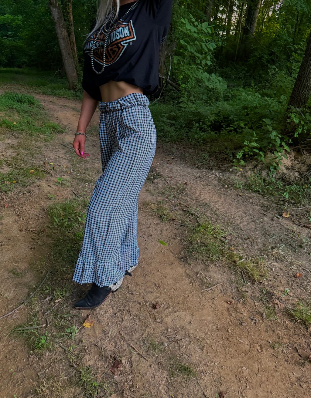 Gasoline & Gingham Ruffle Pants