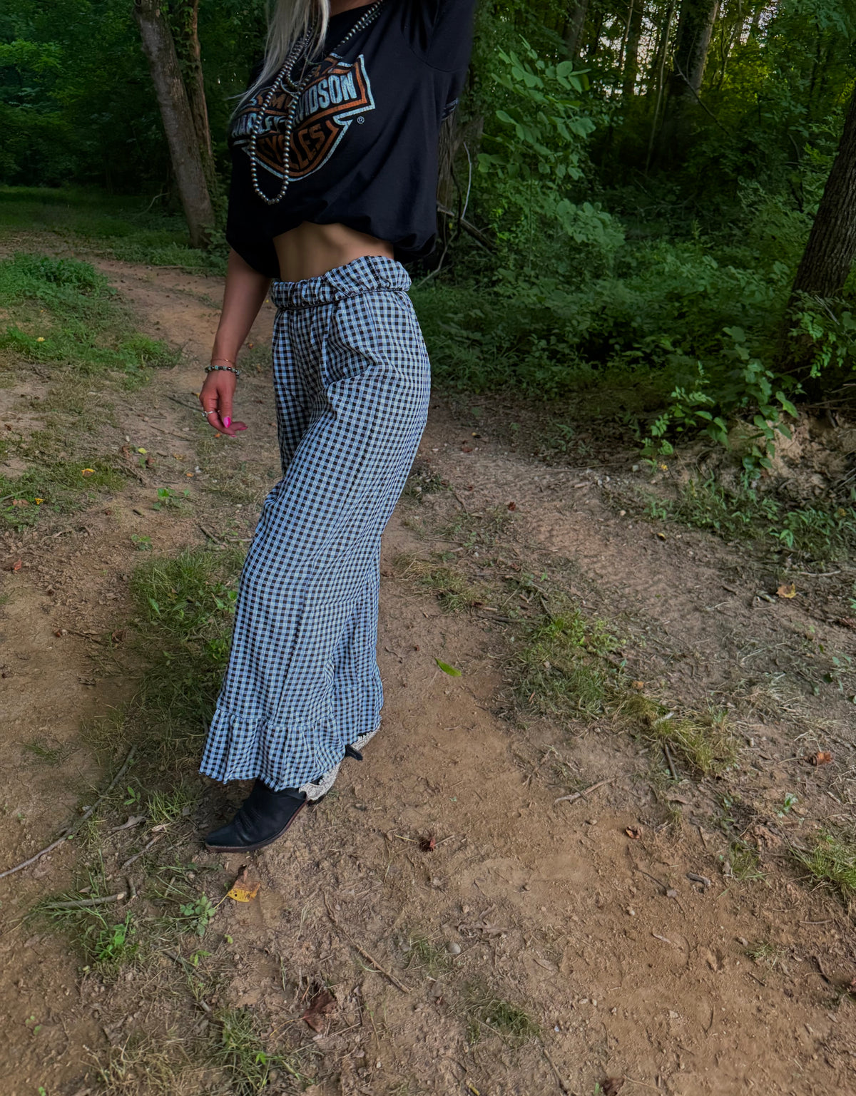 Gasoline & Gingham Ruffle Pants