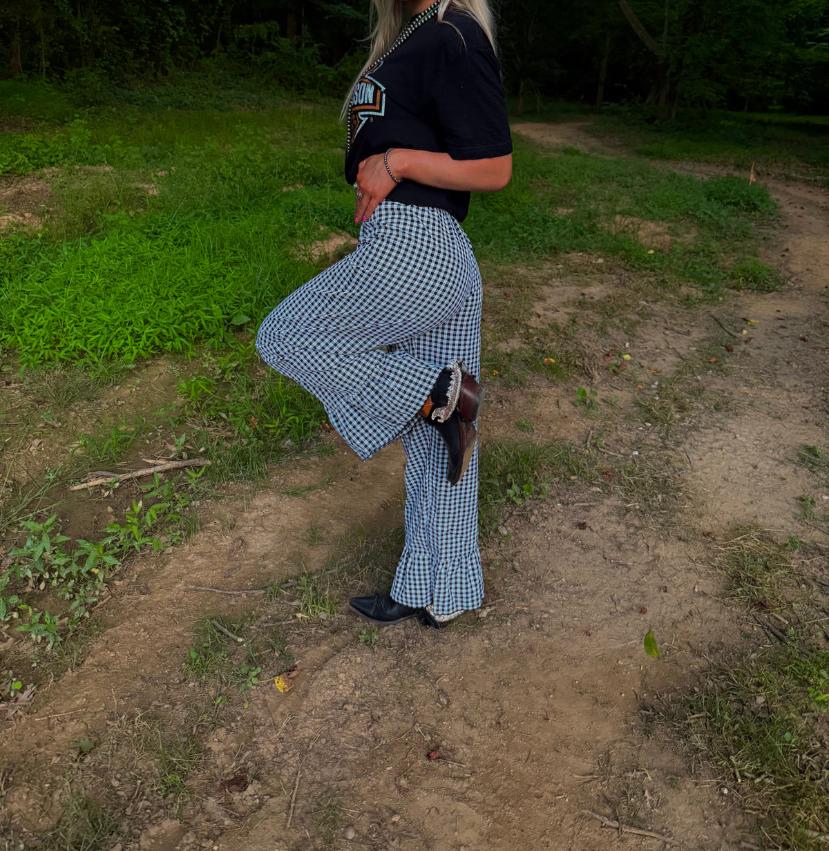Gasoline & Gingham Ruffle Pants