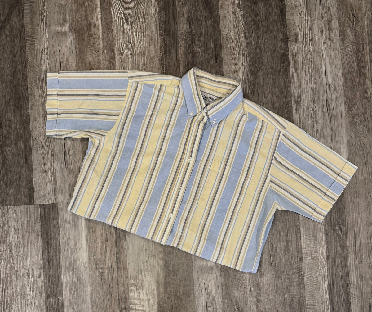 Vintage Yellow & Blue Stripe Button-Up