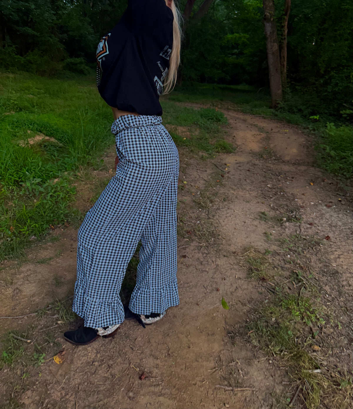 Gasoline & Gingham Ruffle Pants