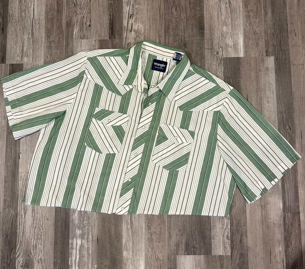Vintage Green & White Wrangler Pearl Snap